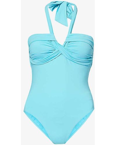 Seafolly Collective Twist-detail Halterneck Stretch-recycled Nylon Swimsuit - Blue
