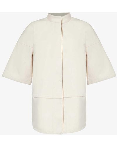 Jil Sander Band-collar Cropped-sleeve Cotton-blend Shirt - White