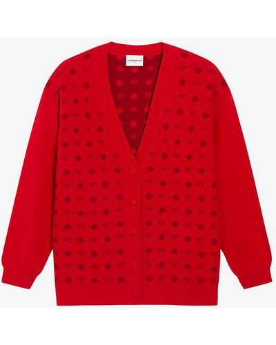 Claudie Pierlot Logo-print V-neck Knitted Cardigan - Red