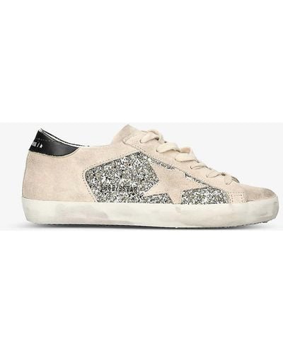 Golden Goose Superstar Star-appliqué Glitter Leather Low-top Trainers - Natural