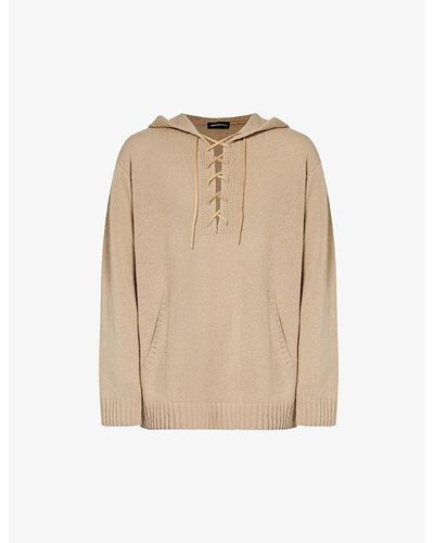 Undercover Lace Dropped-shoulder Wool-knit Hoody - Natural