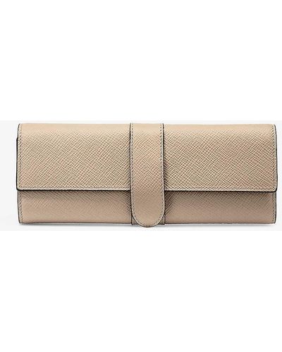 Smythson Panama Small Leather Jewellery Roll Case - Natural
