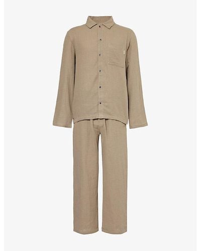 Calvin Klein Brand-patch Cotton Pajamas - Natural