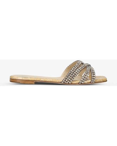 Gina Portland Crystal-embellished Croc-embossed Leather Sandals - White