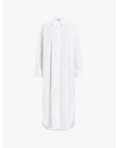 AllSaints Imogen Relaxed-fit Long-sleeve Organic-cotton Maxi Shirt Dress - White