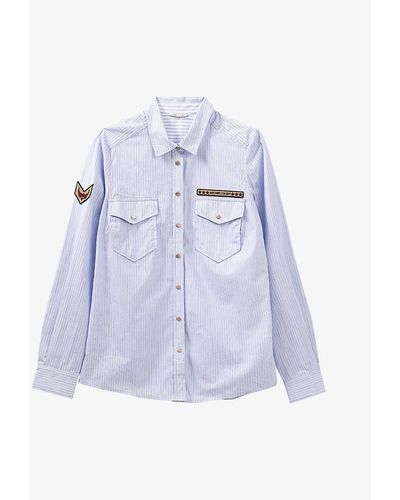 IKKS Cotton Military-badge Striped-cotton Shirt, Size: - Blue