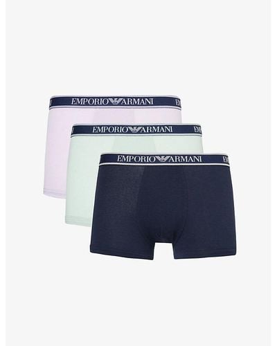 Emporio Armani Branded-waistband Pack Of Three Stretch-cotton Trunks X - Blue