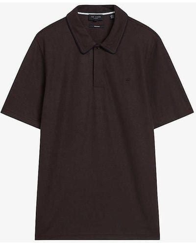 Ted Baker Aroue Suedette-trim Woven Polo Shirt - Black