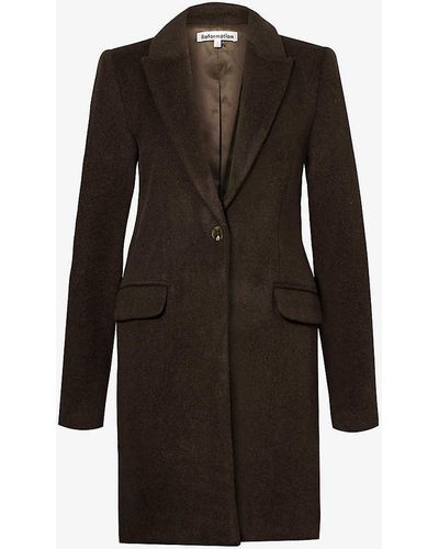 Reformation Whitmore Padded-shoulder Regular-fit Wool-blend Coat - Black