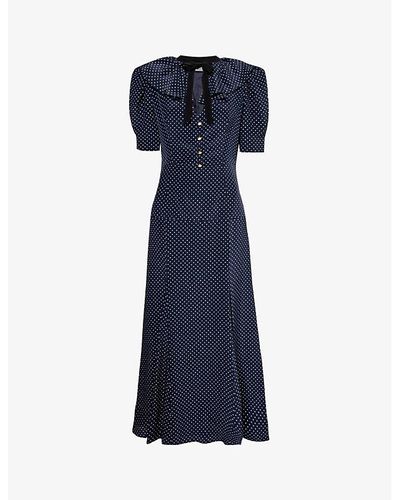Alessandra Rich Poka-dot Regular-fit Silk Maxi Dress - Blue