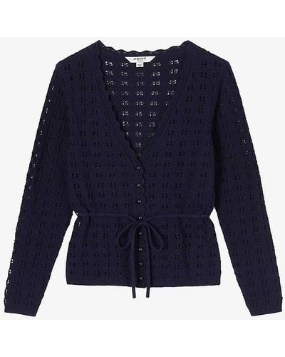 LK Bennett Amie Open-knit Organic-cotton Cardigan - Blue