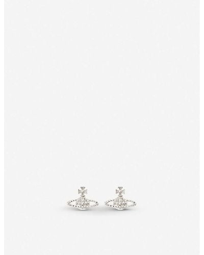 Vivienne Westwood Ladies Crystal And Rhodium Silver Orb Design Mayfair Bas Relief Earrings - White