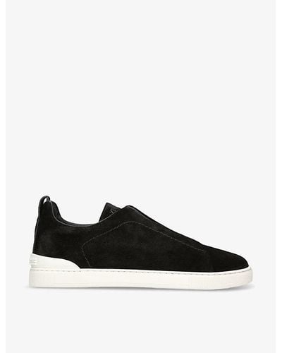 ZEGNA Triple Stitch Paneled Suede Low-top Sneakers - Black