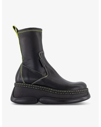 Miista Kattrin Platform-sole Leather Ankle Boots - Black