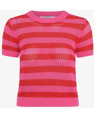 OMNES Lexi Stripe-pattern Crochet-knit Cotton Jumper - Pink