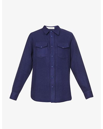 God's True Cashmere Unisex Gemstone-embellished Popper Relaxed-fit Cashmere Shirt - Blue