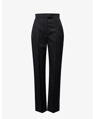 Alexander McQueen Pressed-crease Buttoned-pocket Regular-fit Straight-leg Wool Trousers - Black
