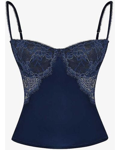 House Of Cb Cecile Lace-trim Underwired Satin Top - Blue