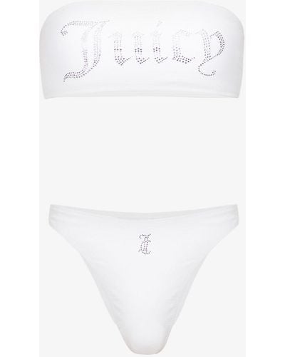 Juicy Couture Logo-embossed Rhinestone-embellished Bikini - White