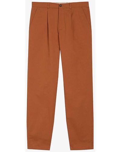 Ted Baker Holmer Regular-fit Tapered-leg Cotton-blend Trousers - Brown