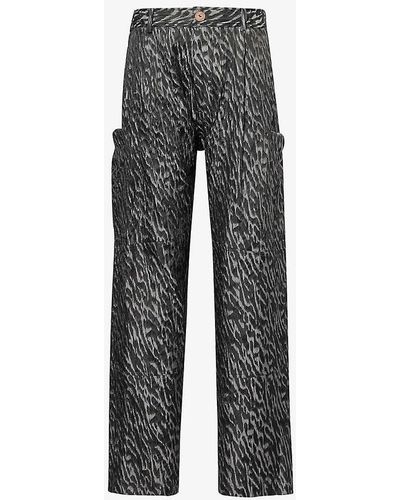 LABRUM LONDON Abstract-print High-rise Relaxed-fit Wide-leg Woven-blend Cargo Trousers - Grey