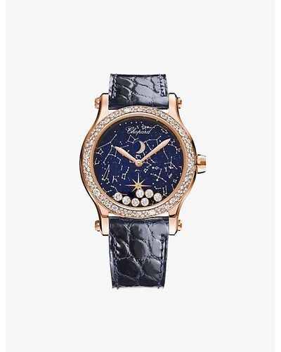 Chopard 274894-5001 Happy Moon 18ct Rose-gold And 1.18ct Diamond Automatic Watch - Blue