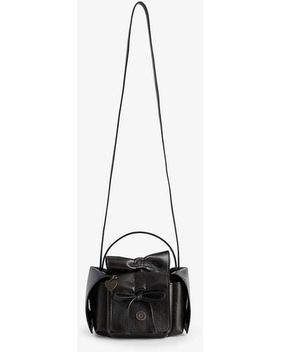 Acne Studios Bow-embellished Mini Multi-pocket Leather Shoulder Bag - White