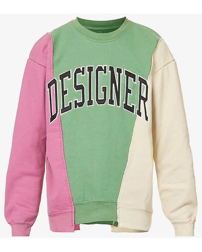 Market Colour-blocked Text-embroidered Cotton-jersey Sweatshirt - Green