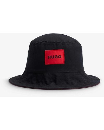 HUGO Logo-woven Patch Cotton-twill Bucket Hat - Red