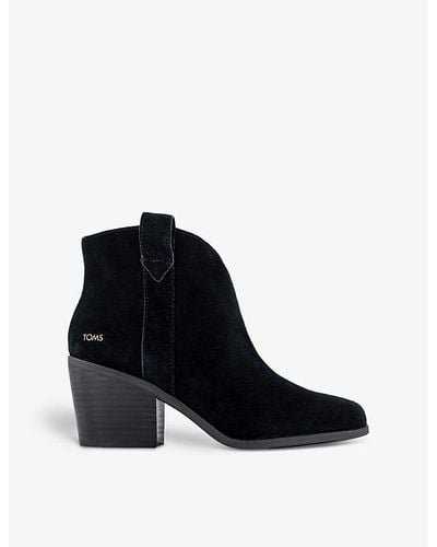 TOMS Constance Western Pull-tab Suede Heeled Boots - Black