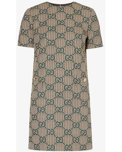 Gucci Monogram-pattern Wool Mini Dress - Grey