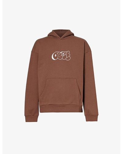 Obey Brand-embroidered Dropped-shoulder Relaxed-fit Cotton-blend Hoody - Brown