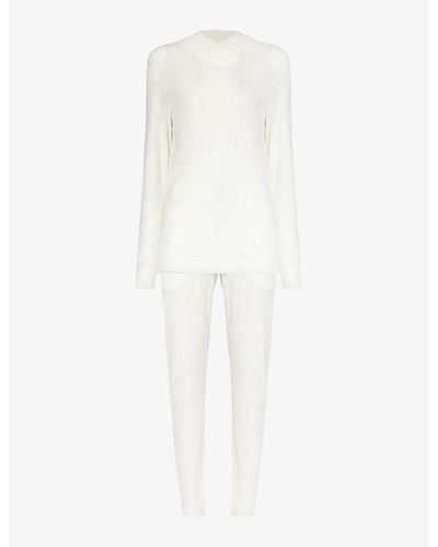 Hanro Loane Long-sleeved Cotton-jersey Pyjama Set - White
