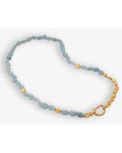 Monica Vinader Beaded Chain 18ct Yellow -plated Vermeil Recycled Sterling-silver And Aquamarine Necklace - Metallic