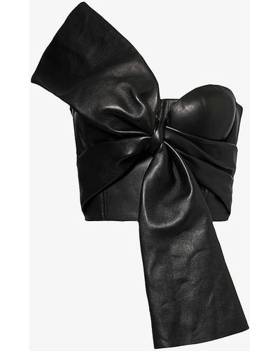 Alexander McQueen Knot-embellished Slim-fit Leather Top - Black
