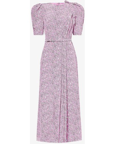 Alessandra Rich Clover Floral-pattern Silk Midi Dress - Purple