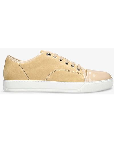 Lanvin Dbb1 Contrast-sole Suede And Leather Low-top Trainers - Natural