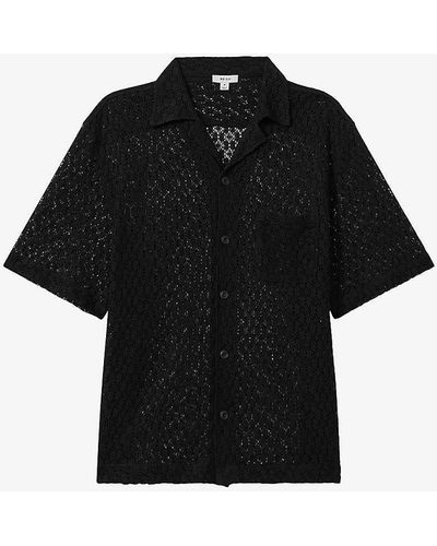 Reiss Elvis Spread-collar Crochet-knit Shirt - Black