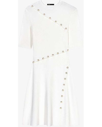 Maje Stud-embellished Short-sleeve Stretch-knit Mini Dress - White