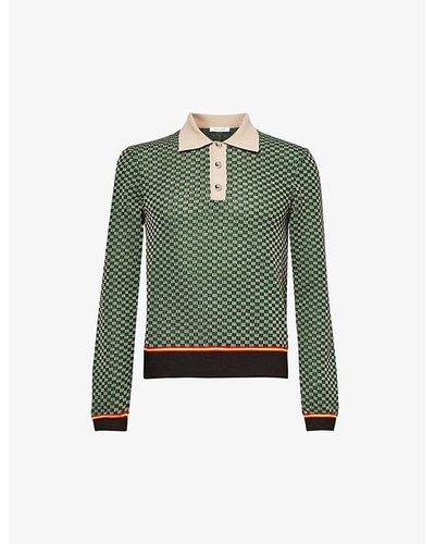 Wales Bonner Valley Patterned Knitted Polo Shirt X - Green