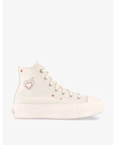 Converse All Star Lift Heart-embellished High-top Flatform Sneakers - Natural