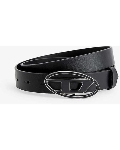 DIESEL Logo-buckle Leather Belt - White