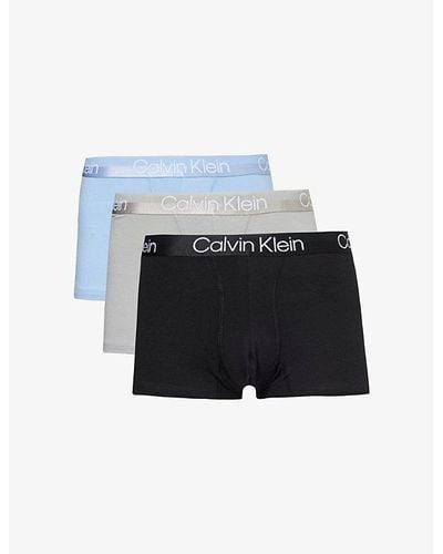 Calvin Klein Logo-waistband Pack Of Three Stretch-jersey Trunks - Blue