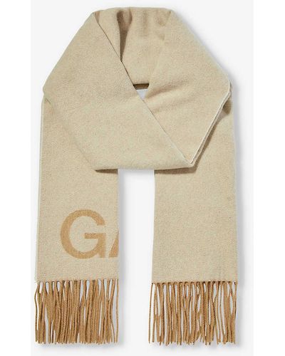 Ganni Logo-print Recycled Wool-blend Scarf - Natural