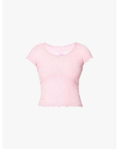 ERL Ribbed Lettuce-trim Stretch-cotton Top - Pink