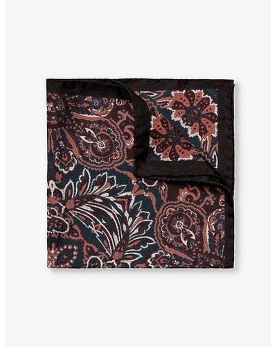 Eton Paisley-print Silk Pocket Square - Black