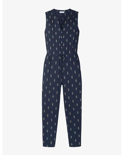 The White Company Geometric-print Tapered-leg Recycled Viscose-blend Jumpsuit - Blue