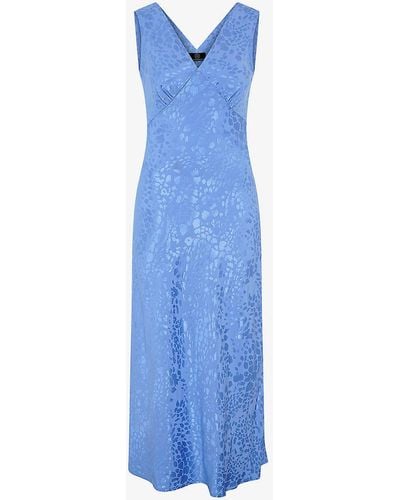 OMNES Iris V-neck Sleeveless Woven Maxi Dress - Blue