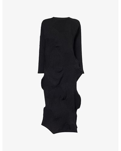 Issey Miyake Kone Kone Asymmetric-hem Knitted Midi Dress - Black