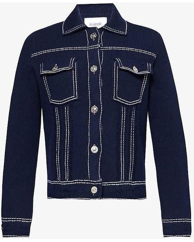Barrie Contrast-stitch Spread-collar Cashmere And Cotton-blend Jacket - Blue